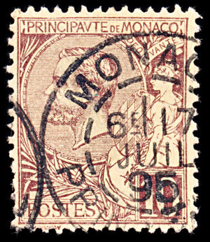 5411 Monaco SG14a 10c Purple-Brown on Yellow. 1891. Sc#15a Mi14 Used. C£26