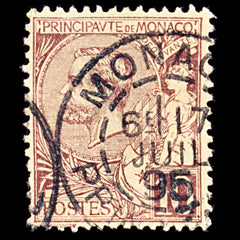 5411 Monaco SG14a 10c Purple-Brown on Yellow. 1891. Sc#15a Mi14 Used. C£26, view 3