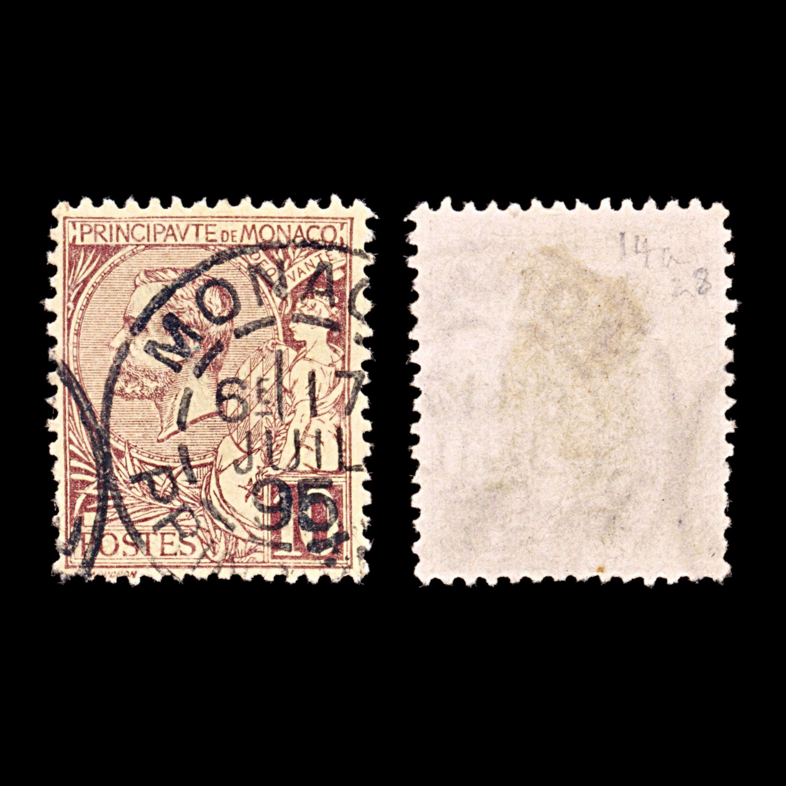 5411 Monaco SG14a 10c Purple-Brown on Yellow. 1891. Sc#15a Mi14 Used. C£26