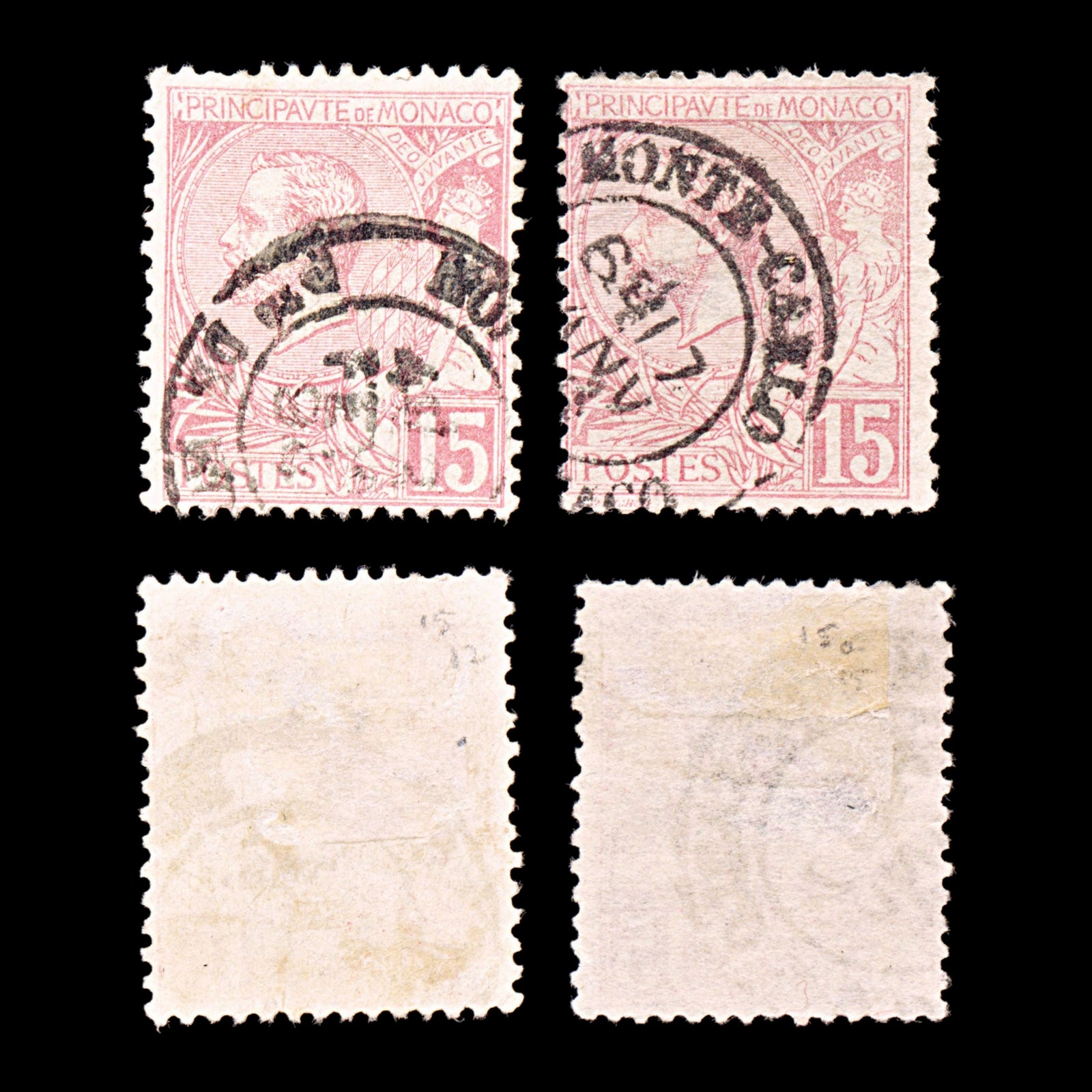 5412 Monaco SG15a 15c Pink & Pale Pink. 1891. Sc#17 Mi15 Used. C£27