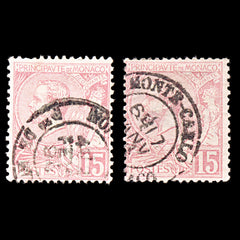 5412 Monaco SG15a 15c Pink & Pale Pink. 1891. Sc#17 Mi15 Used. C£27, view 3