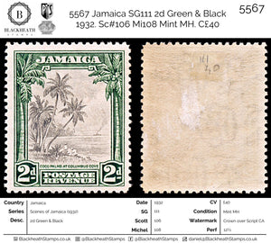 5567 Jamaica SG111 2d Green & Black 1932. Sc#106 Mi108 Mint MH. C£40