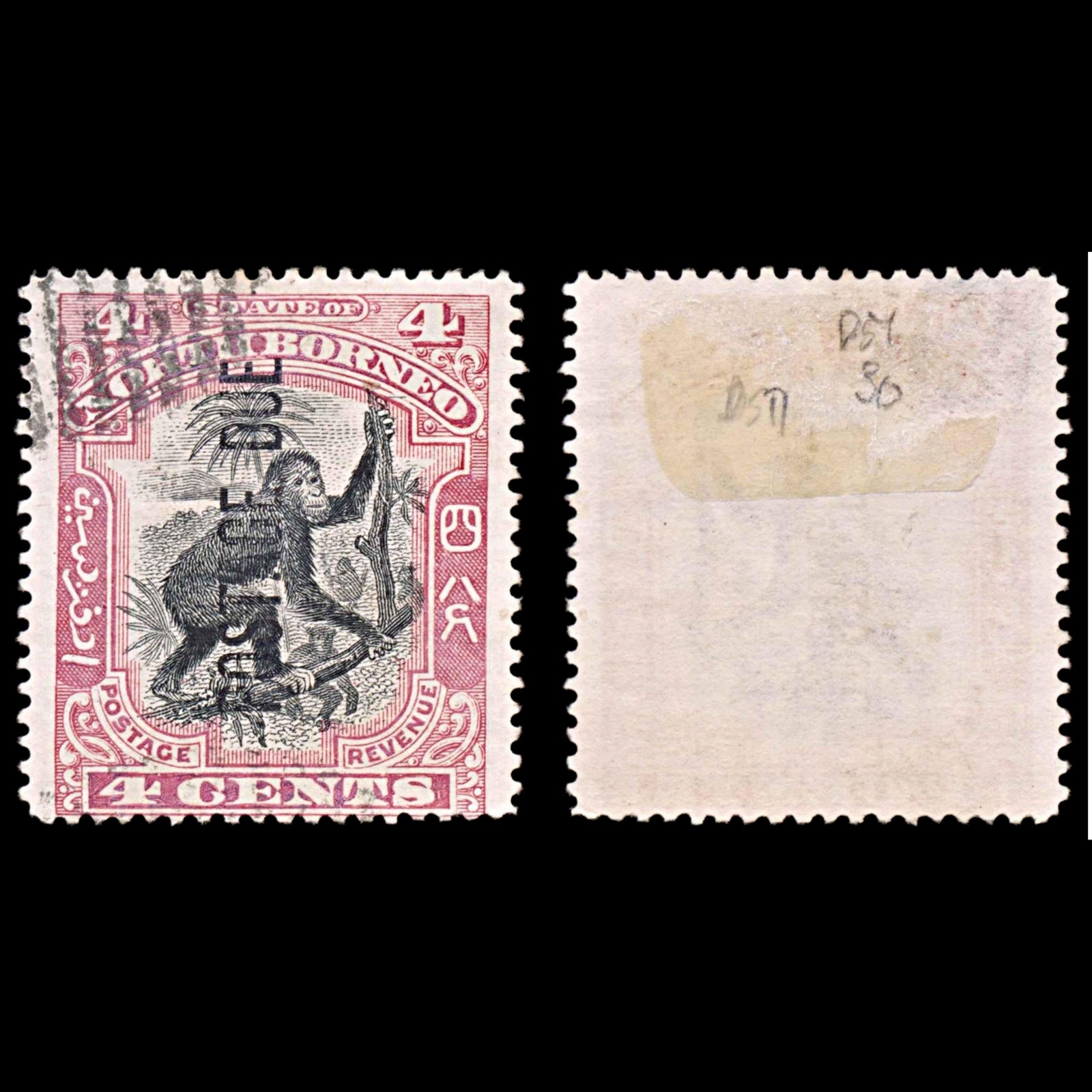 5740 North Borneo SG D16a 4c Black & Carmine 1900. Used. C£95