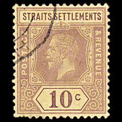 5771 Straits Settlements SG231 10c Violet on Yellow 1925. Sc#191a Mi181Ia Used. C£17, view 3