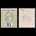 5773 Straits Settlements SG136 $1 Green & Black. Ordinary Paper 1905. Used. C£50