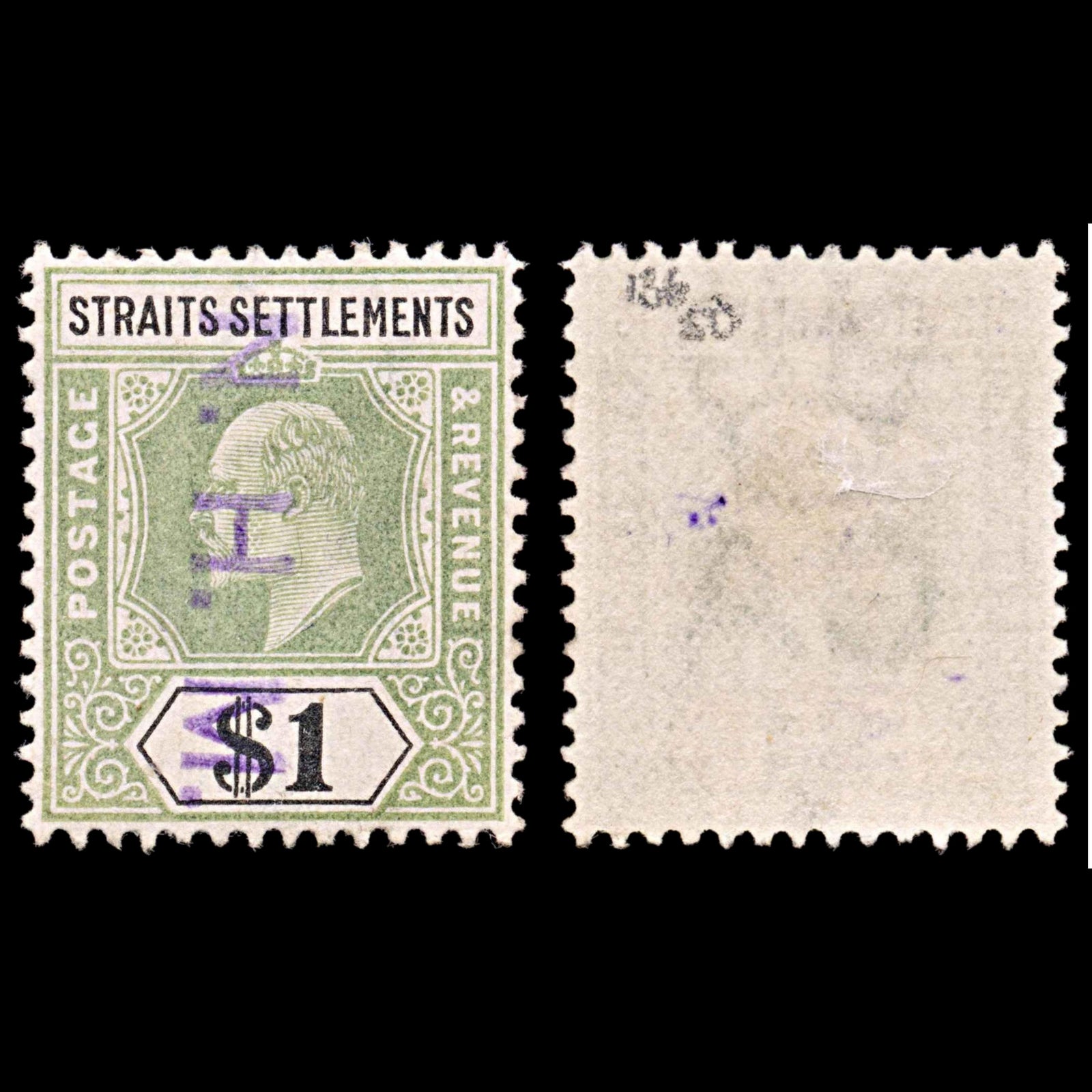 5773 Straits Settlements SG136 $1 Green & Black. Ordinary Paper 1905. Used. C£50