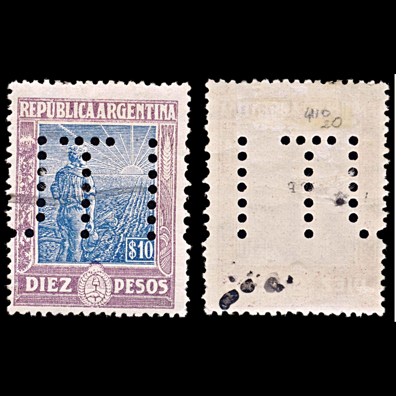 5784 Argentina SG410 10p Blue & Lilac 1912. Sc#203 Mi180Y Used. C£20