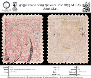5855 Finland SG79 25 Penni Rose 1875. Mi18Ay Used. C£45