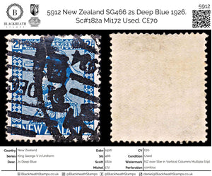 5912 New Zealand SG466 2s Deep Blue 1926. Sc#182a Mi172 Used. C£70