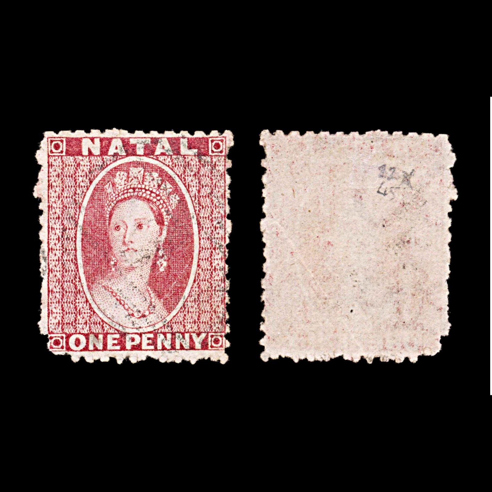 5965 Natal SG22x 1d Red. Watermark Reversed 1863. Sc#15 Used. C£45