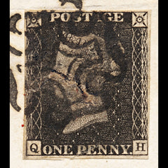 5980 GB SG1 1d Black Plate 11 "QH" on Cover 1840. Sc#1 Mi1 4 Margins. C£16000, view 3