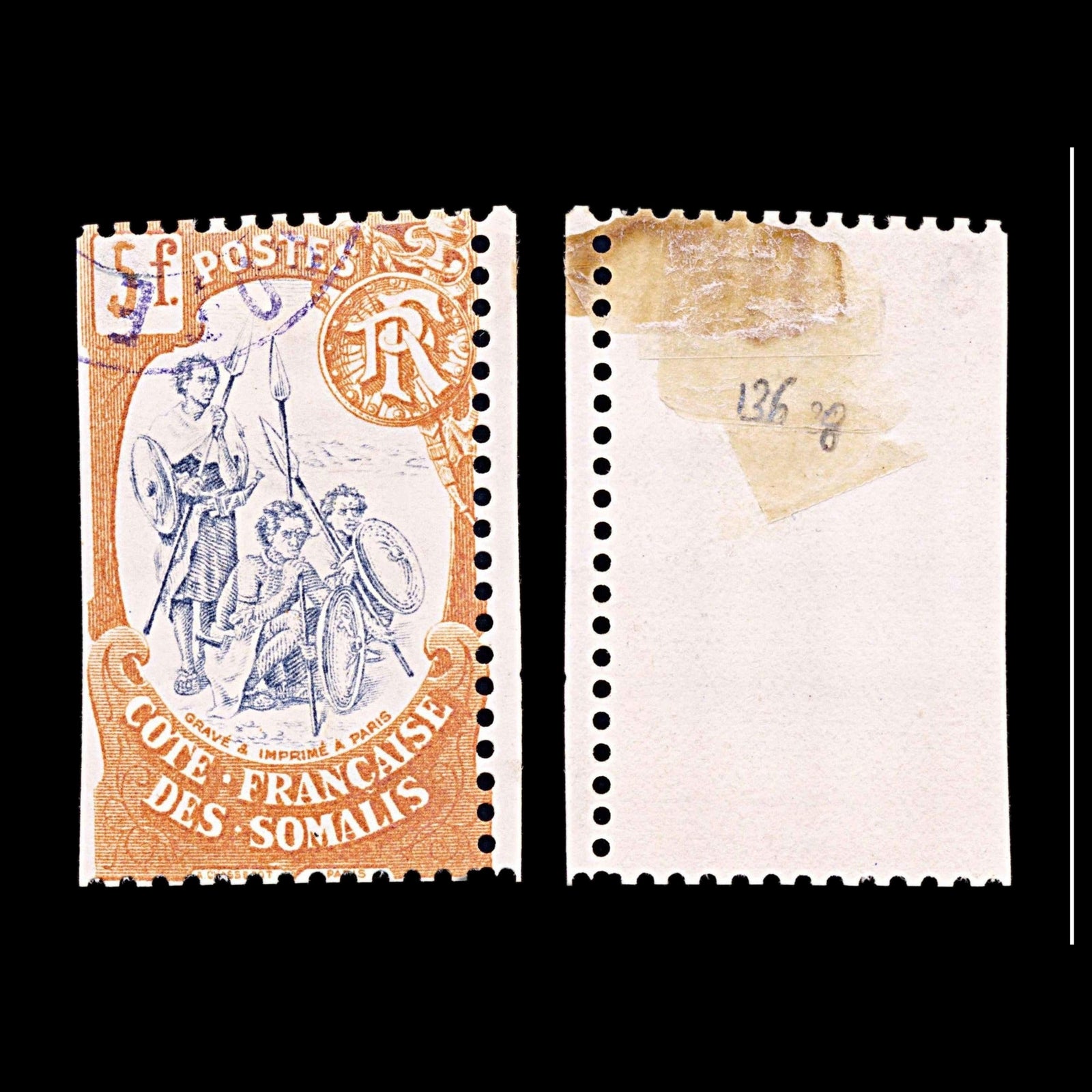 5989 French Somaliland SG136 5f Blue & Orange 1902. Sc#48 Mi51 Used. C£38