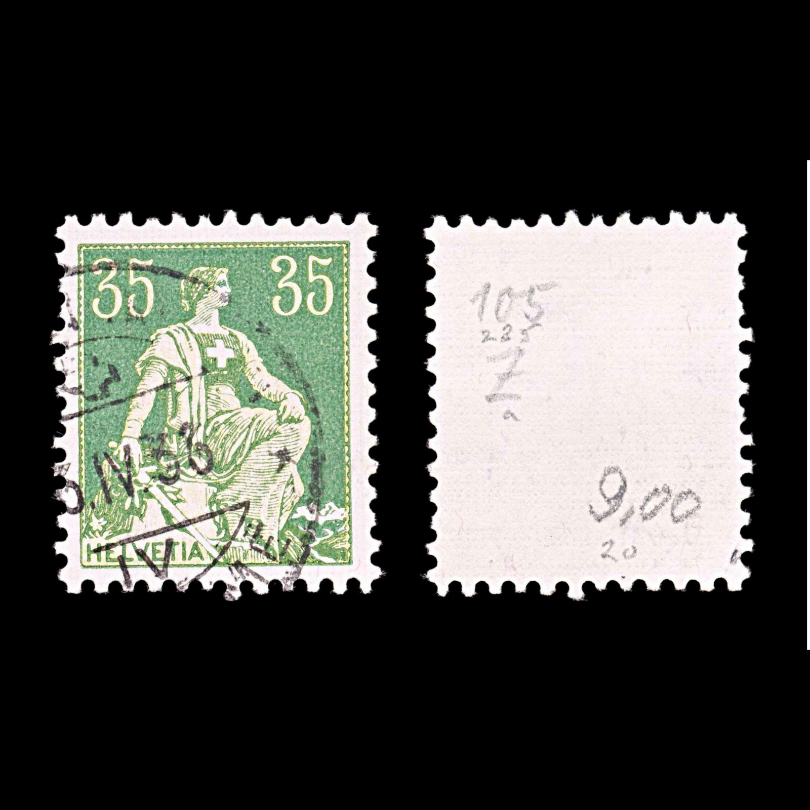 6018 Switzerland SG235a 35c Yellow & Green 1933. Sc#135a Mi105z Used. C£20