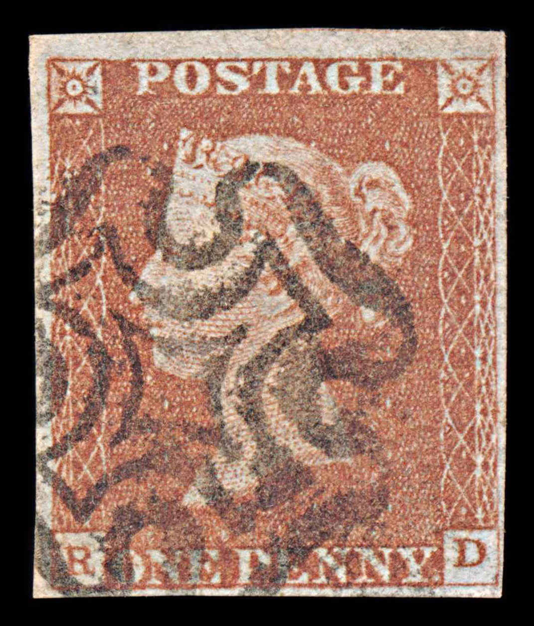 6040 GB SG8 1d Red. Plate 38. RD. BS26 1841. Sc#3 Mi3Ib 4 Margins. C£100