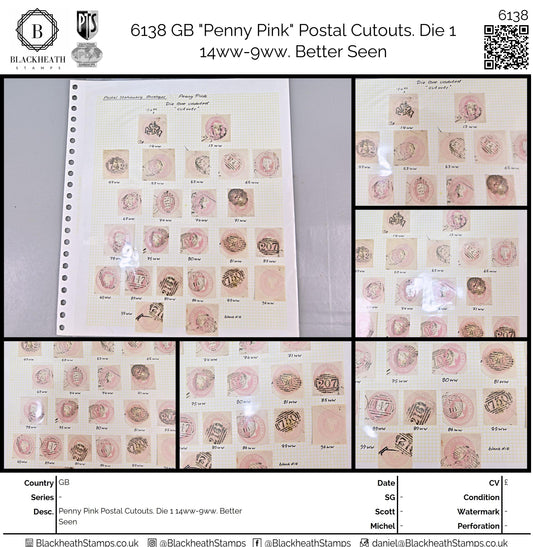 6138 GB "Penny Pink" Postal Cutouts. Die 1 14ww-9ww. Better Seen