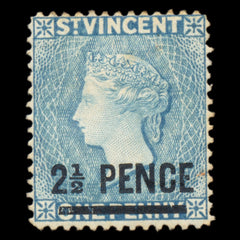6219 St. Vincent SG49 2½d on 1d Milky Blue 1889. Sc#56a Mi33c Mint MH. C£35, view 3