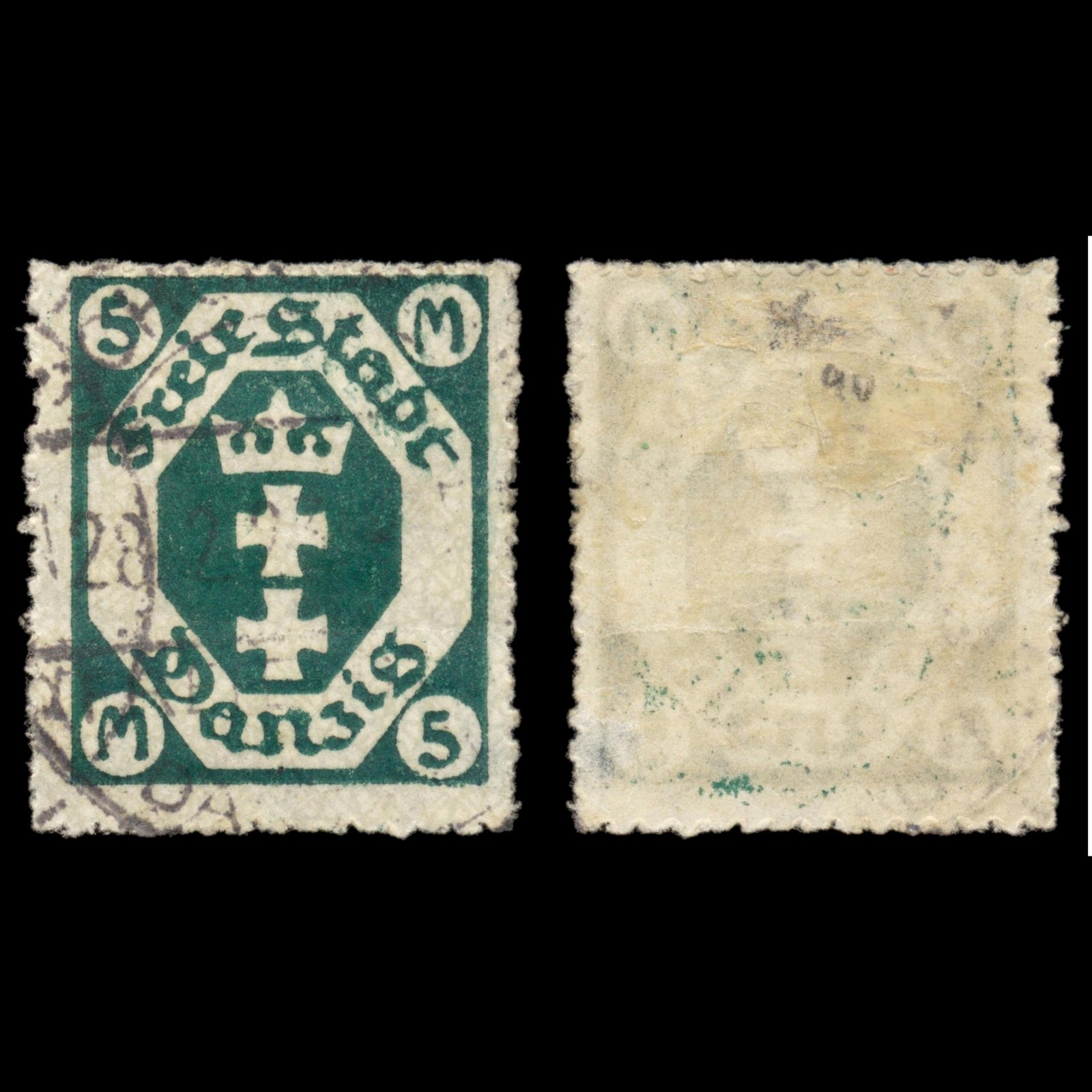 6238 Danzig SG86a 5M Blackish Green 1922. Mi108Y Used. C£90