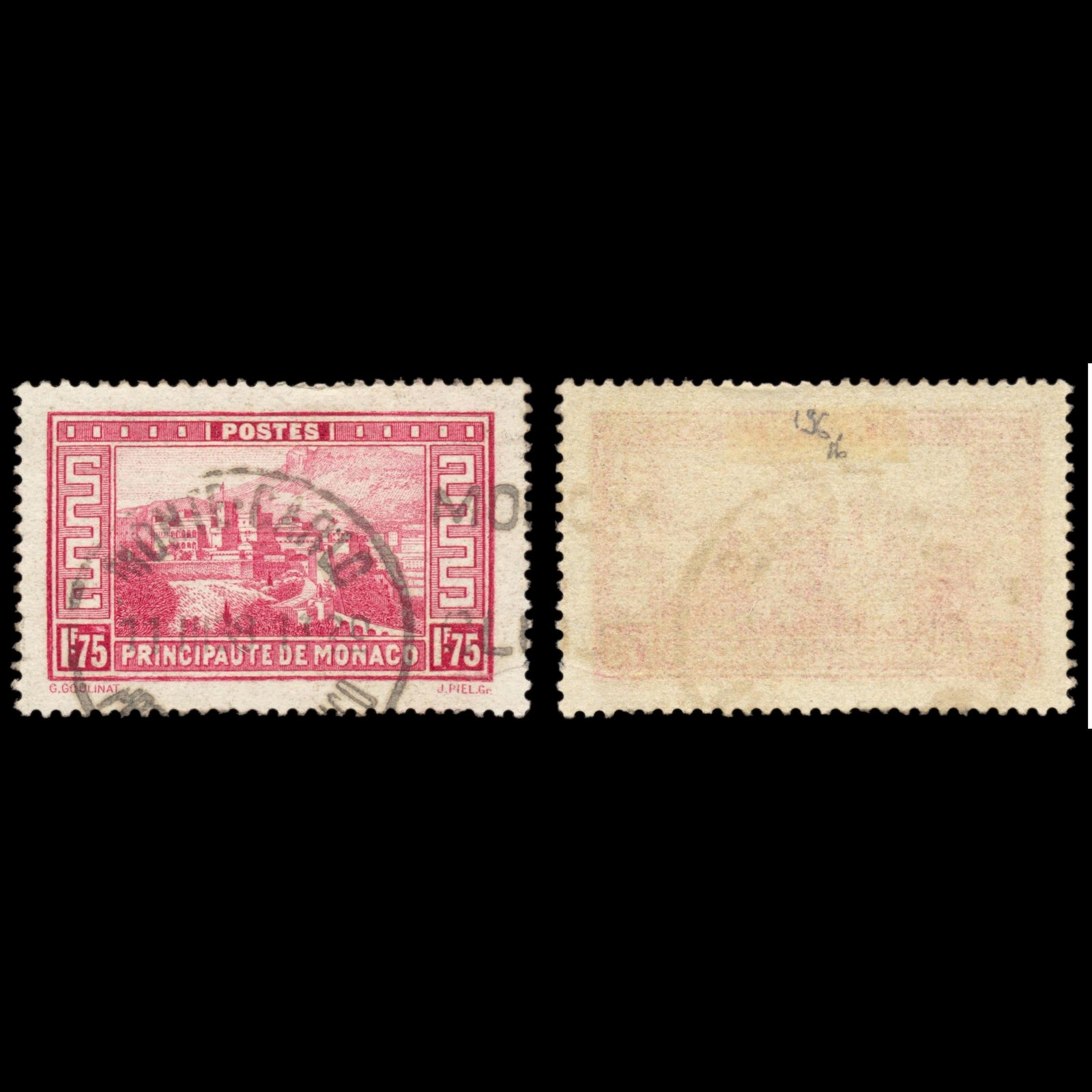 6253 Monaco SG136 1.75F Carmine 1937. Sc#124 Mi130 Used. C£16