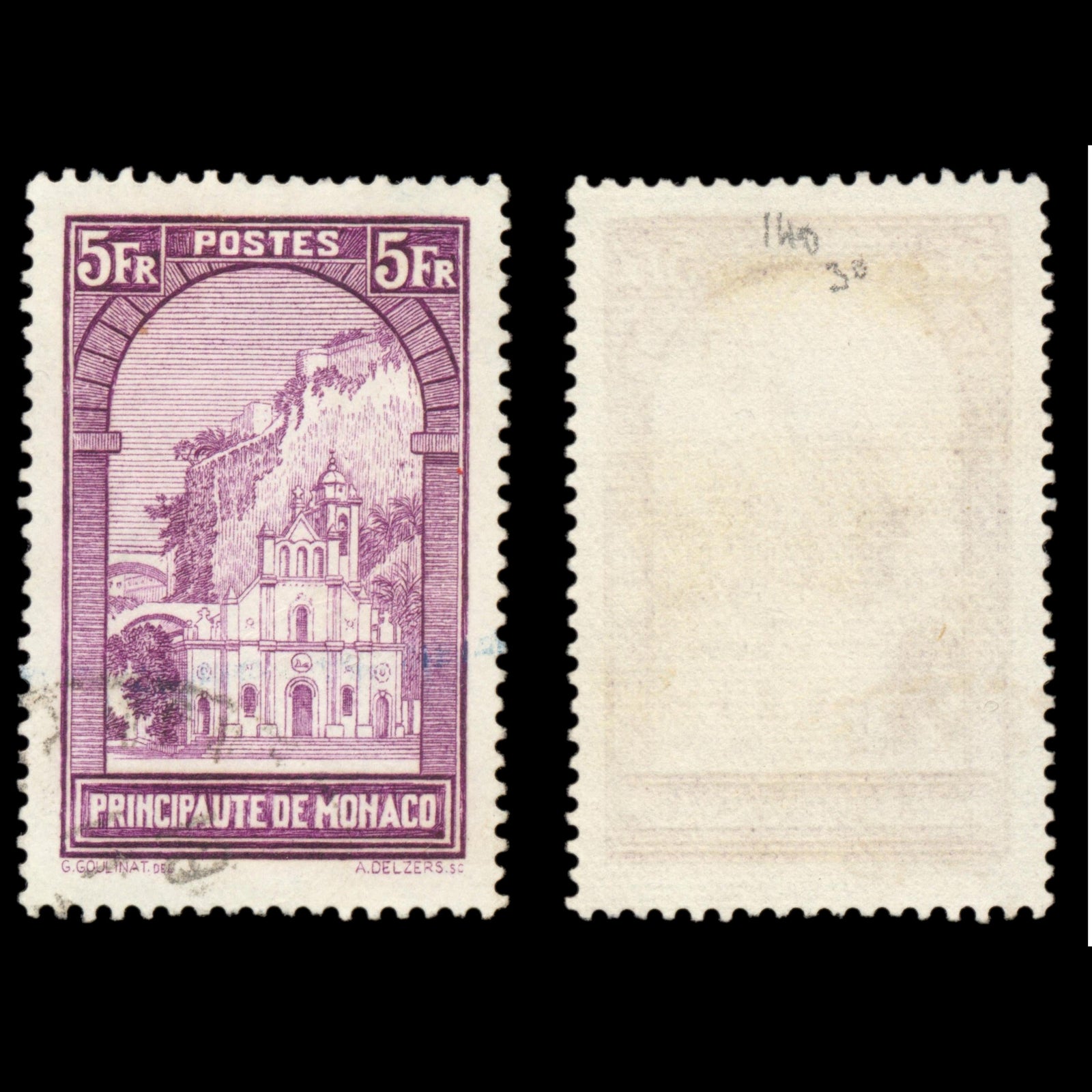 6255 Monaco SG140 5F Lilac 1933. Sc#128 Mi134 Used. C£30