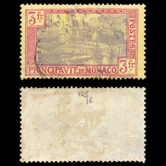 6258 Monaco SG103 3fr Carmine & Grey-Lilac 1927. Sc#90 Mi101 Used. C£16, view 2