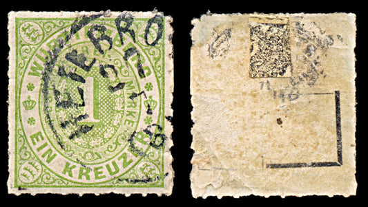 6278 Wurttemberg SG73 1k Blue-Green 1869. Sc#47 Mi36a Used. C£150