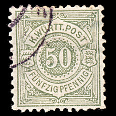6299 Wurttemberg SG101 50Kr Grey Green 1878. Sc#67 Mi51 Used. C£60, view 3