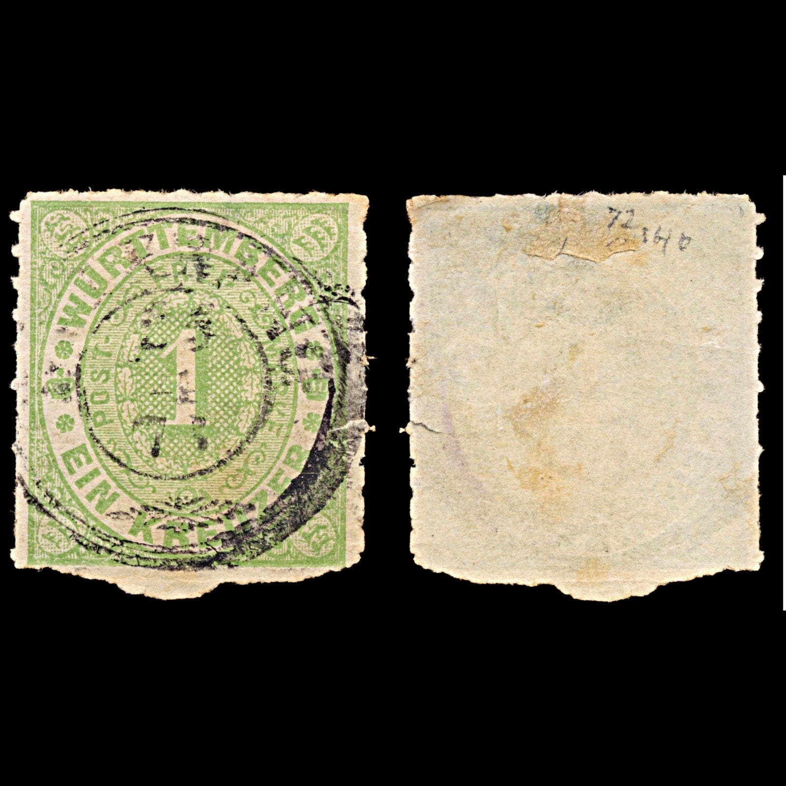 6308 Wurttemberg SG72 1Kr Yellowish Green 1869. Mi36b Used. C£140