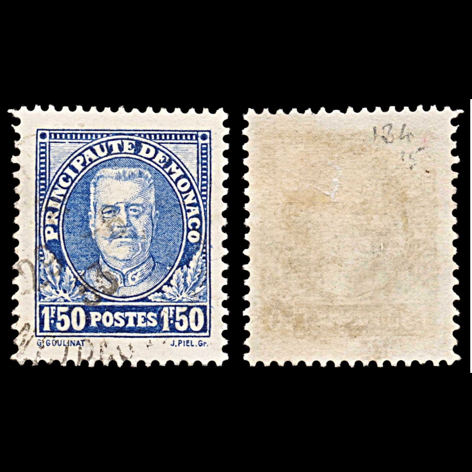 6341 Monaco SG134 1.50F Ultramarine 1933. Sc#122 Mi119 Used. C£15