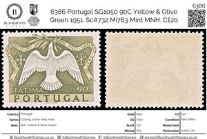 6386 Portugal SG1050 90C Yellow & Olive Green 1951. Sc#732 Mi763 Mint MNH. C£20
