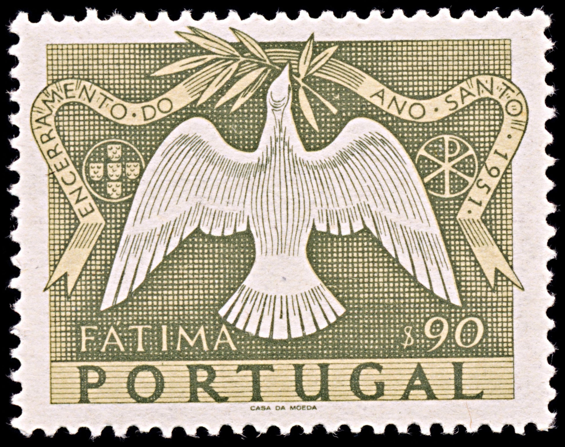 6386 Portugal SG1050 90C Yellow & Olive Green 1951. Sc#732 Mi763 Mint MNH. C£20