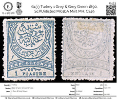 6433 Turkey 1 Grey & Grey Green 1890. Sc#Unlisted Mi61bA Mint MH. C£49, view 1