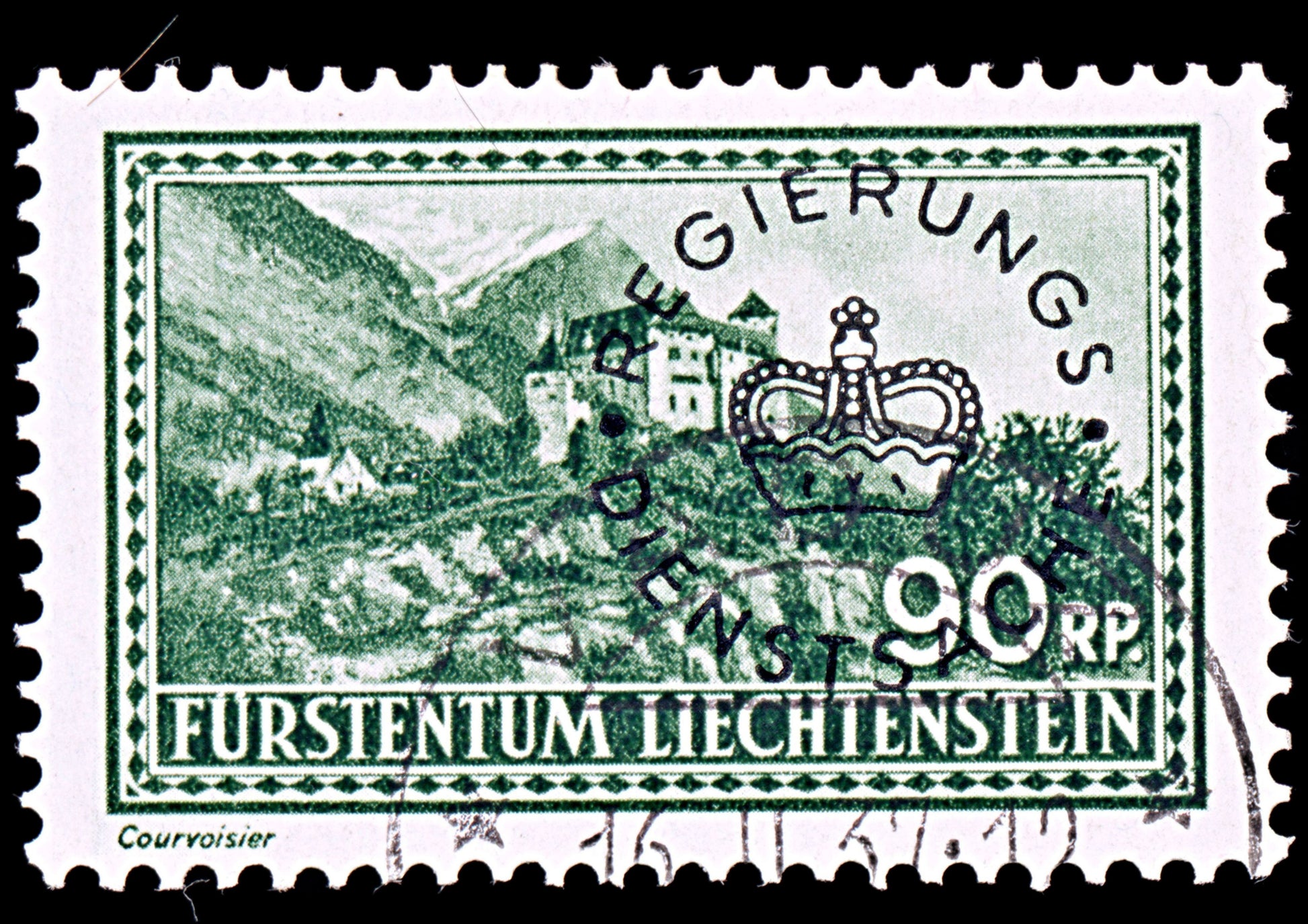 6485 Liechtenstein SGO158 90Ct. Blackish Green 1935. Sc#O19 MiD18 Used. C£60