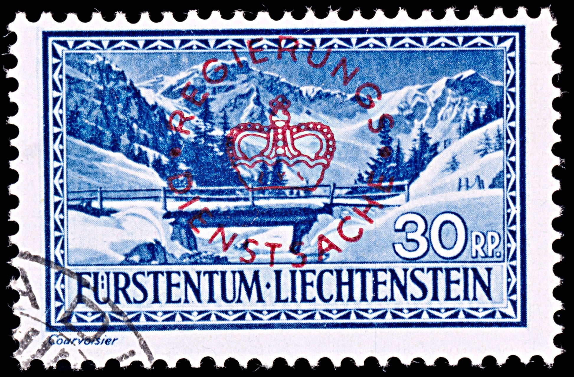 6486 Liechtenstein SGO156 30Ct. Black Ultramarine 1935. Sc#O17 MiD16 Used. C£11