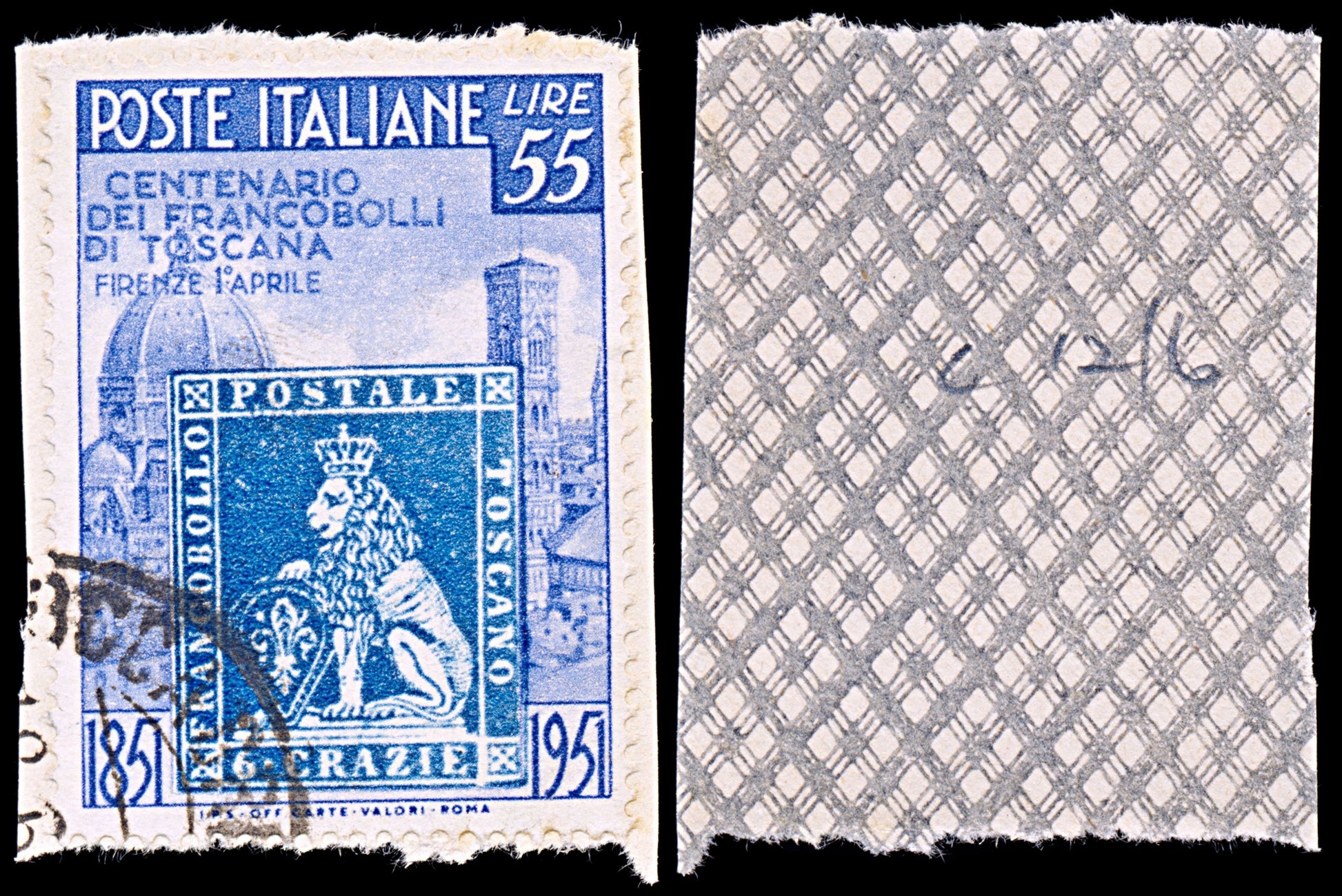 6489 Italy SG780 55L Blue & Ultramarine 1951. Sc#569 Mi827 Used. C£60
