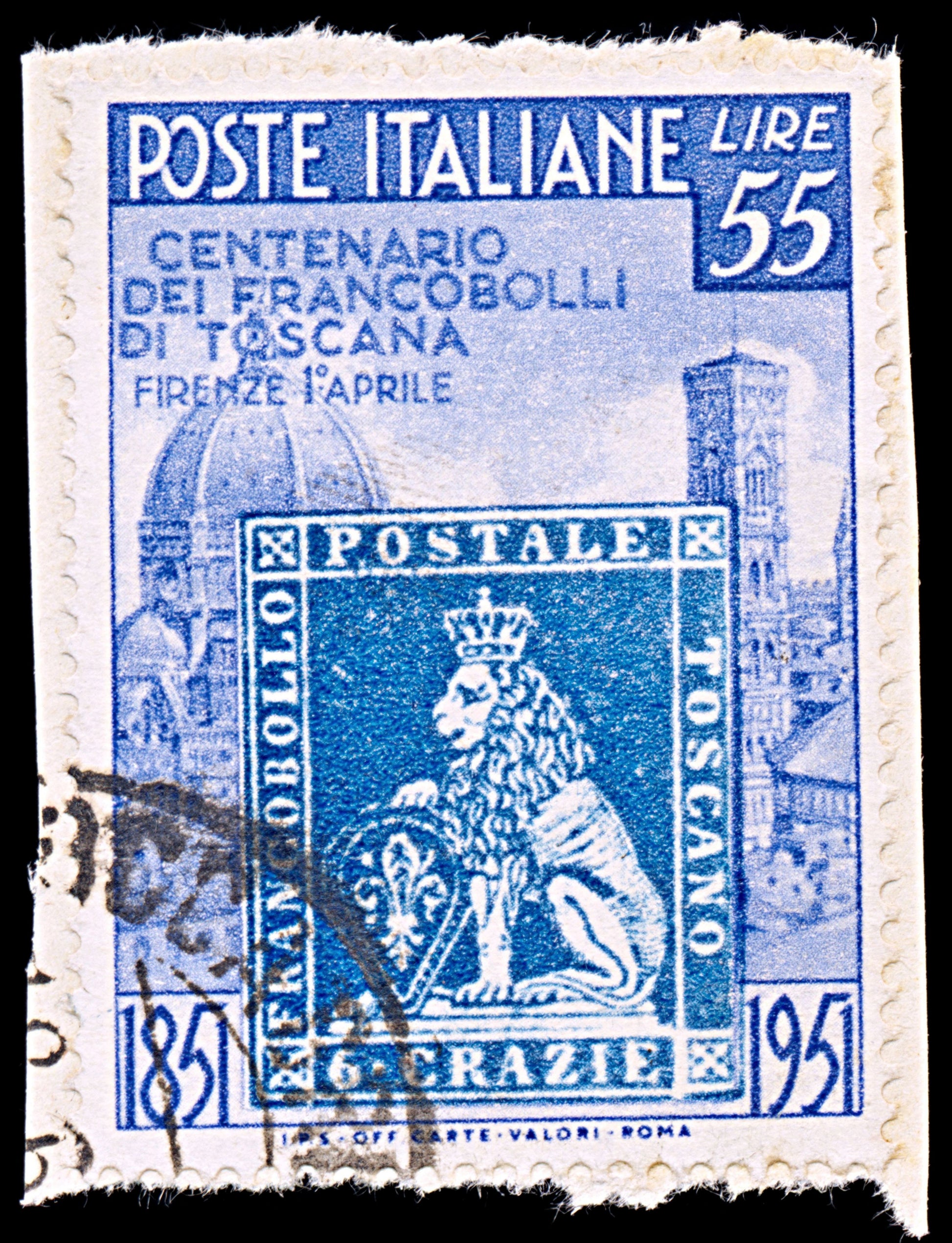 6489 Italy SG780 55L Blue & Ultramarine 1951. Sc#569 Mi827 Used. C£60