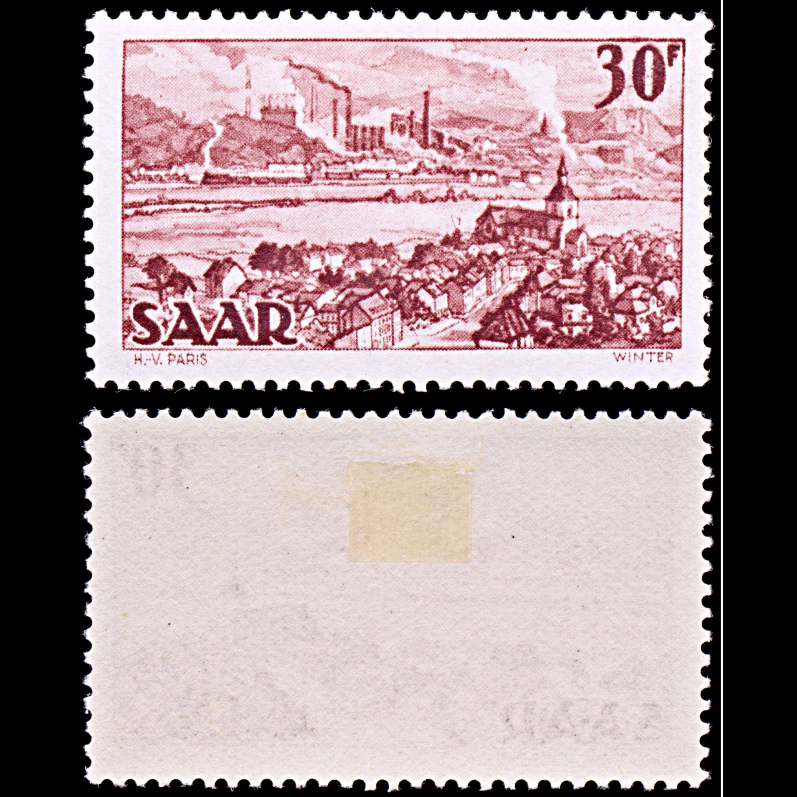 6492 Germany, Saarland SG277 30F Brown Carmine 1951. Sc#217 Mi285 Mint MH. C£28