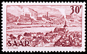 6492 Germany, Saarland SG277 30F Brown Carmine 1951. Sc#217 Mi285 Mint MH. C£28