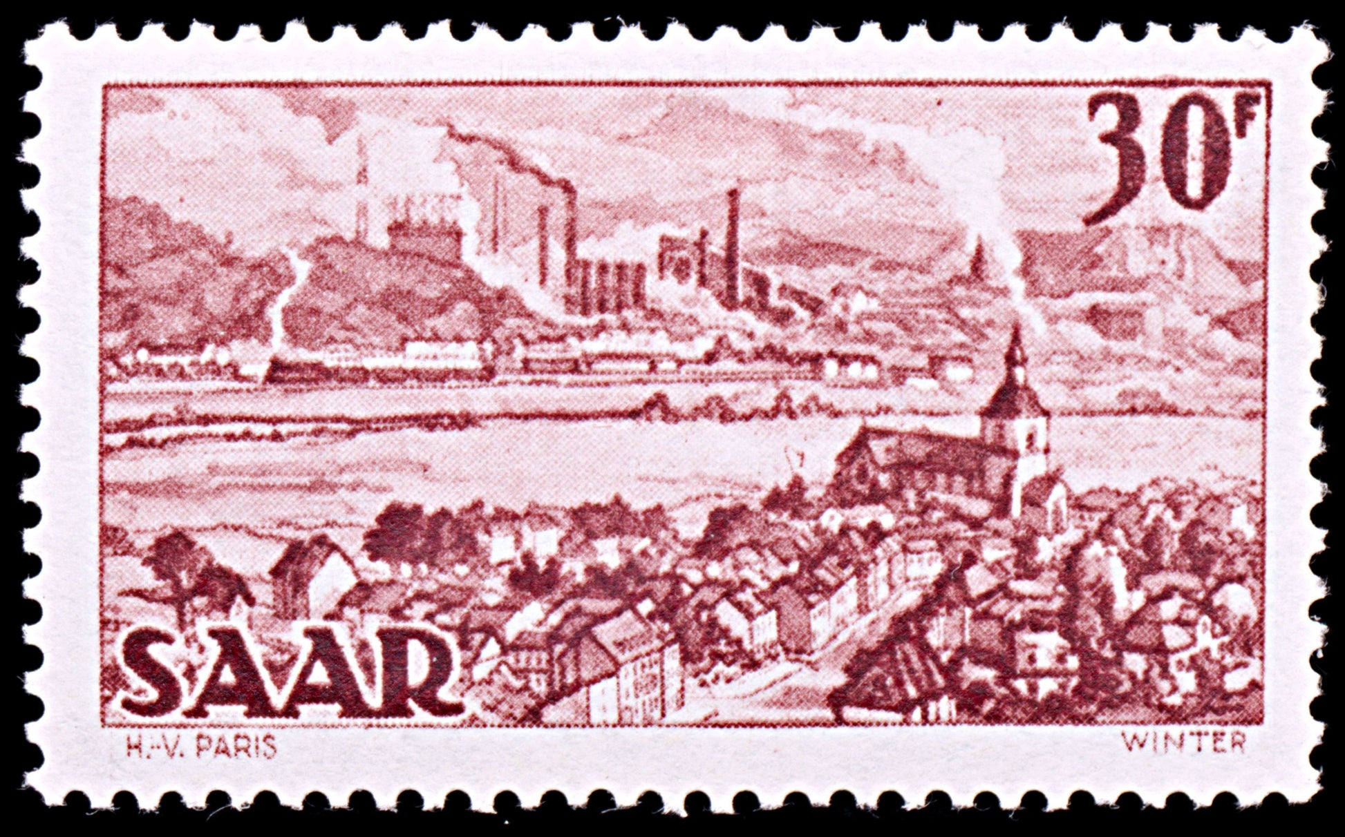 6492 Germany, Saarland SG277 30F Brown Carmine 1951. Sc#217 Mi285 Mint MH. C£28