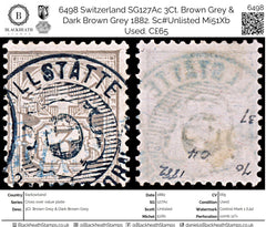 6498 Switzerland SG127Ac 3Ct. Brown Grey 1882. Sc#Unlisted Mi51Xb Used. C£65, view 1