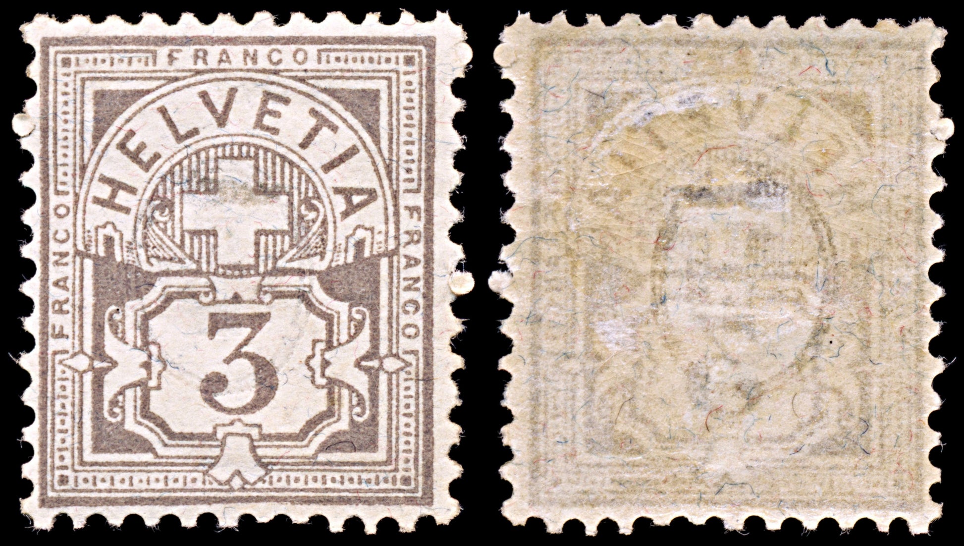 6499 Switzerland SG127Ac 3Ct. Brown Grey 1882. Sc#Unlisted Mi51Xb Mint MH. C£65