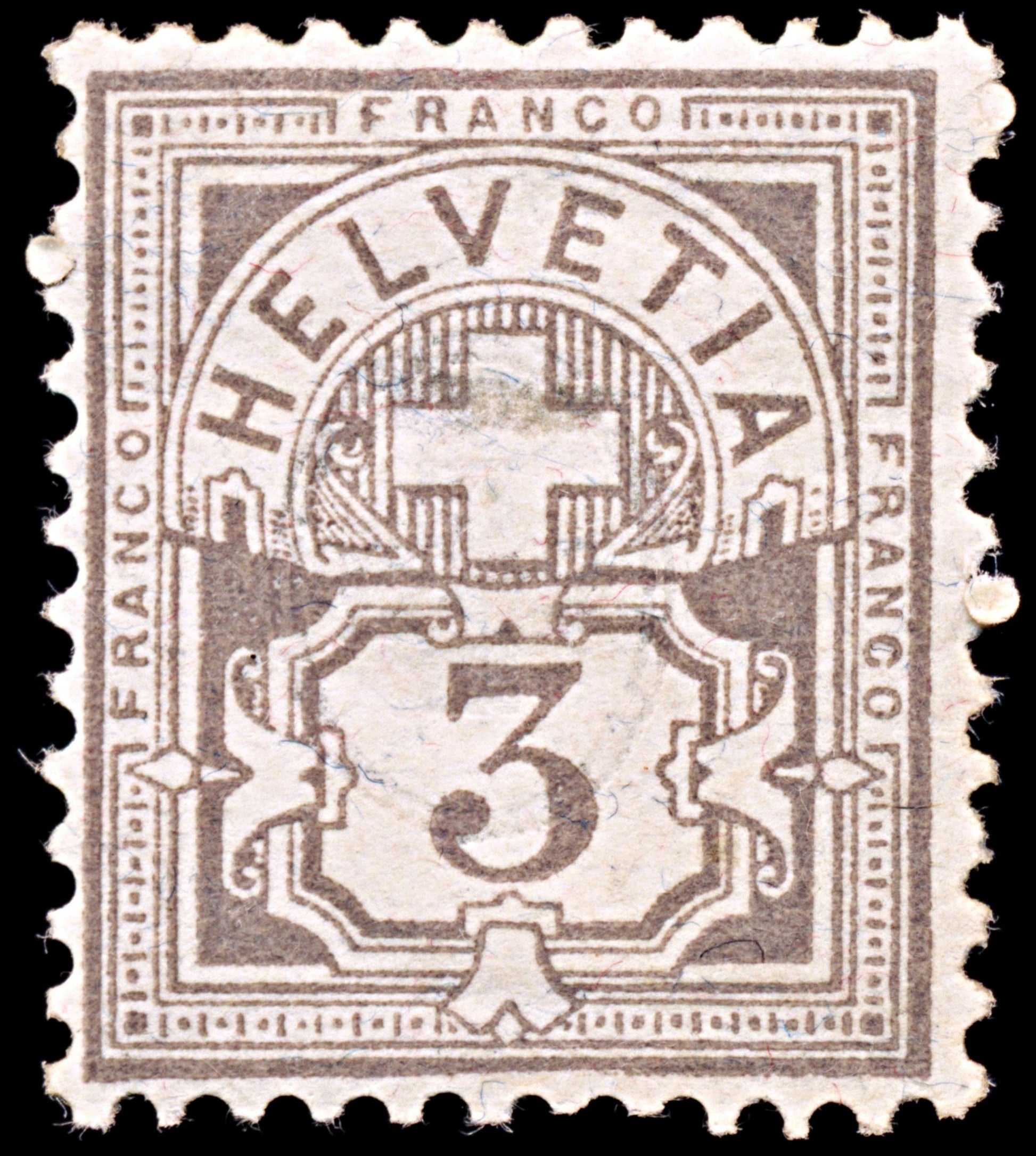 6499 Switzerland SG127Ac 3Ct. Brown Grey 1882. Sc#Unlisted Mi51Xb Mint MH. C£65