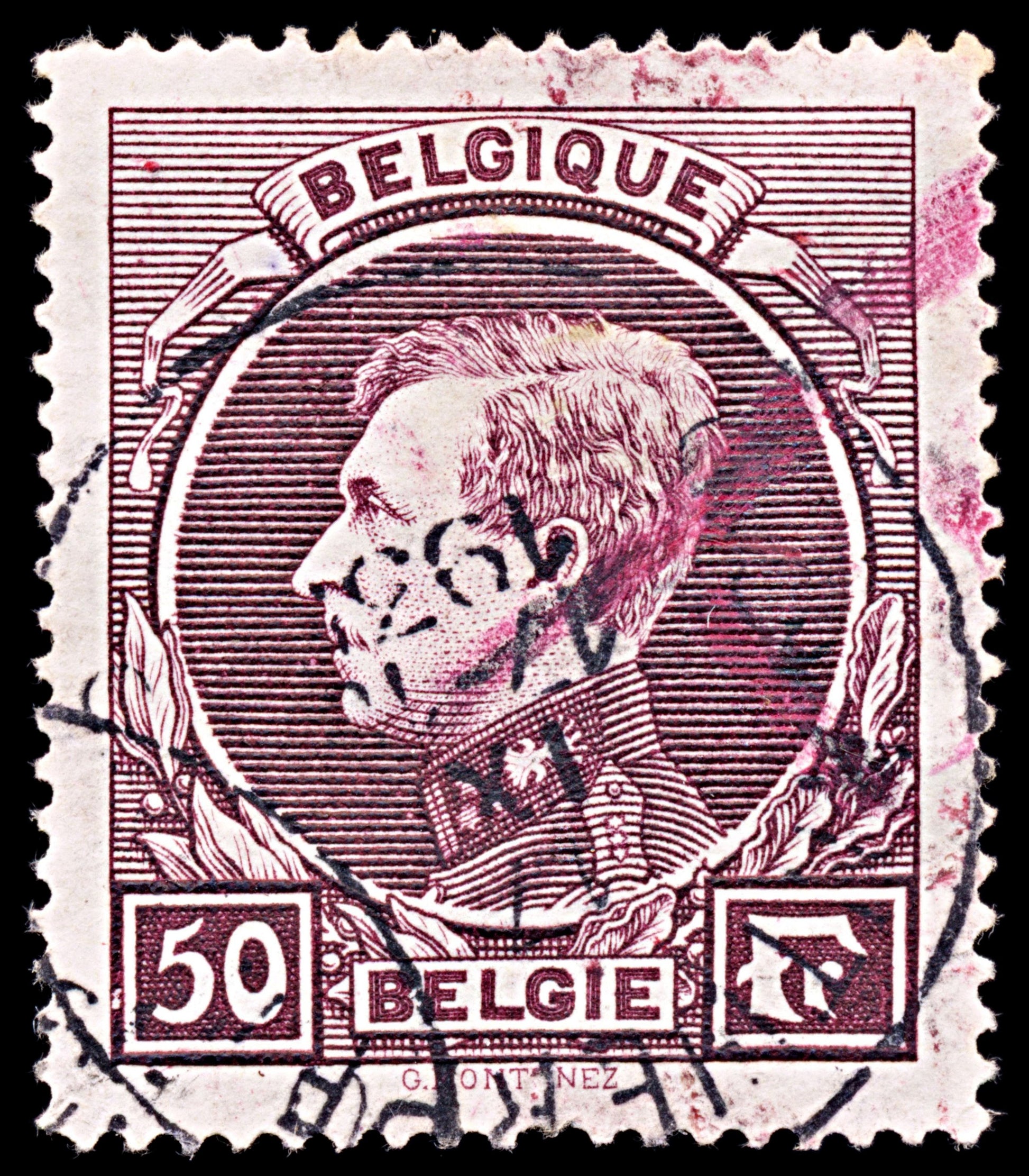 6505 Belgium SG503 50Fr Purple Red 1929. Sc#214a Mi264 Used. C£65
