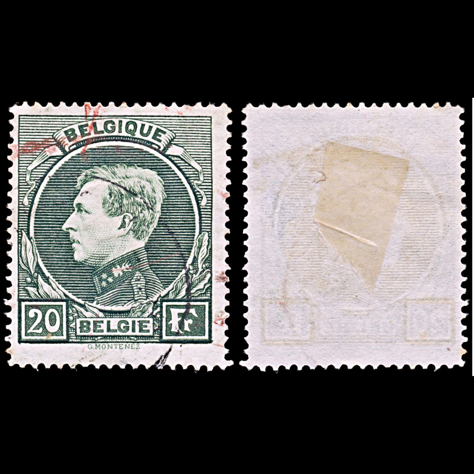 6506 Belgium SG502 20Fr Bright Green 1929. Sc#213 Mi263 Used. C£35