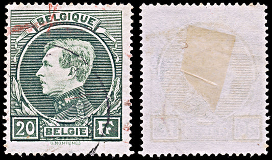 6506 Belgium SG502 20Fr Bright Green 1929. Sc#213 Mi263 Used. C£35
