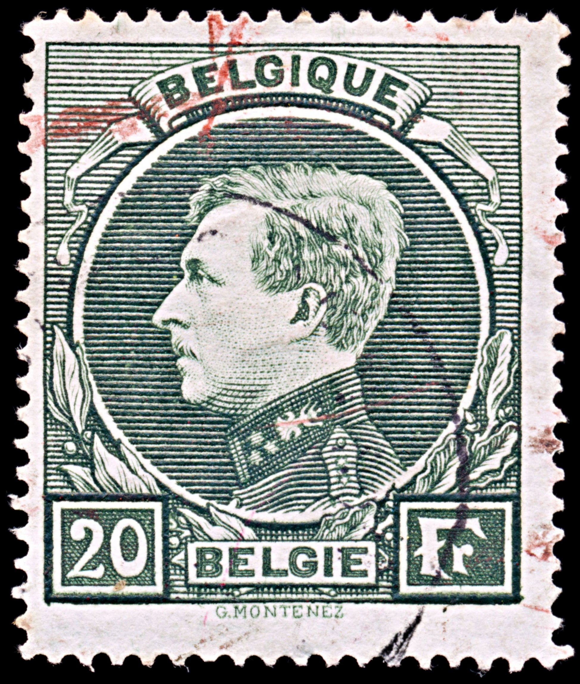 6506 Belgium SG502 20Fr Bright Green 1929. Sc#213 Mi263 Used. C£35