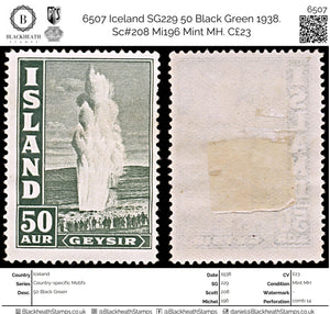 6507 Iceland SG229 50 Black Green 1938. Sc#208 Mi196 Mint MH. C£23