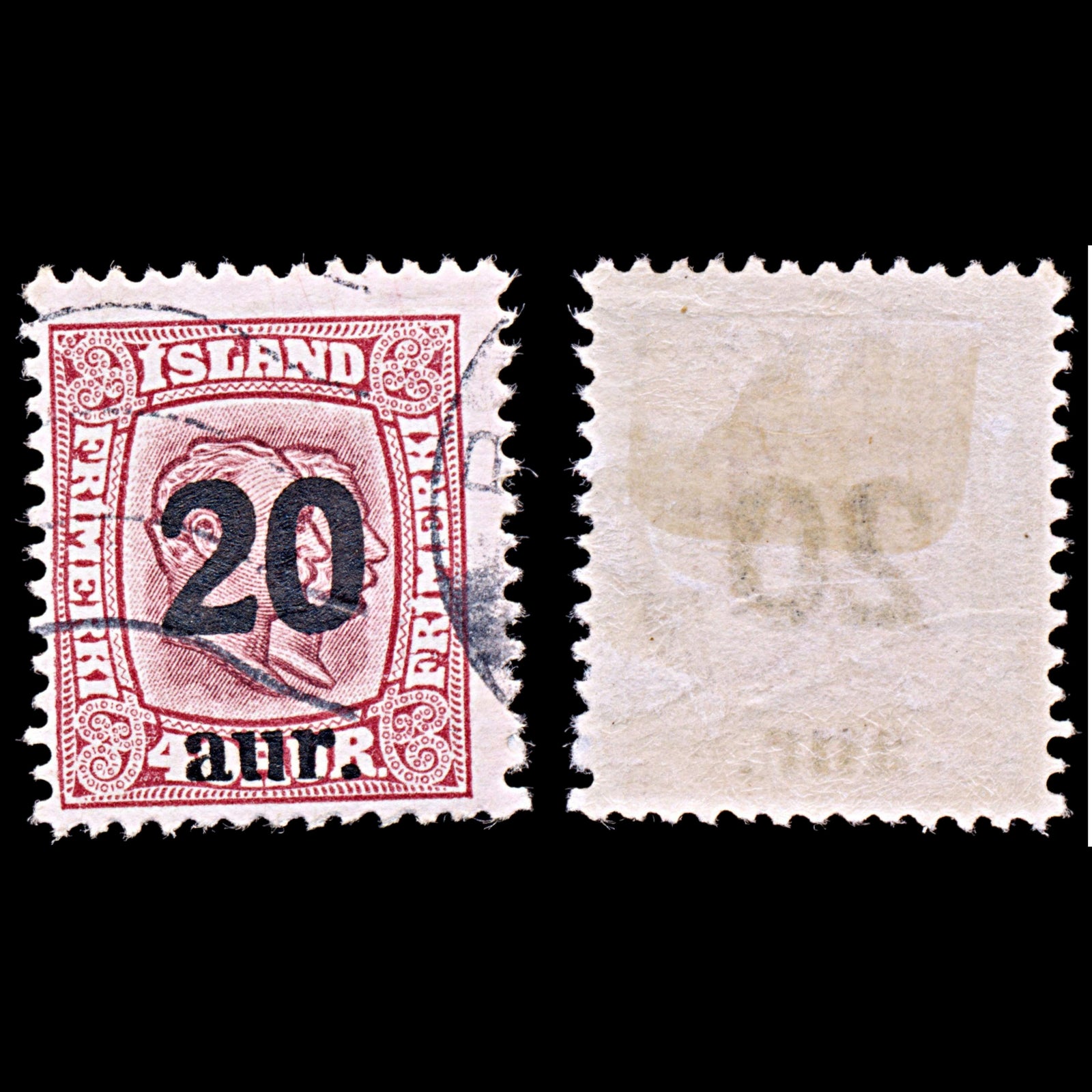 6508 Iceland SG143 20 Brown Lilac & Lilac Red 1922. Sc#135 Mi109 Used. C£22