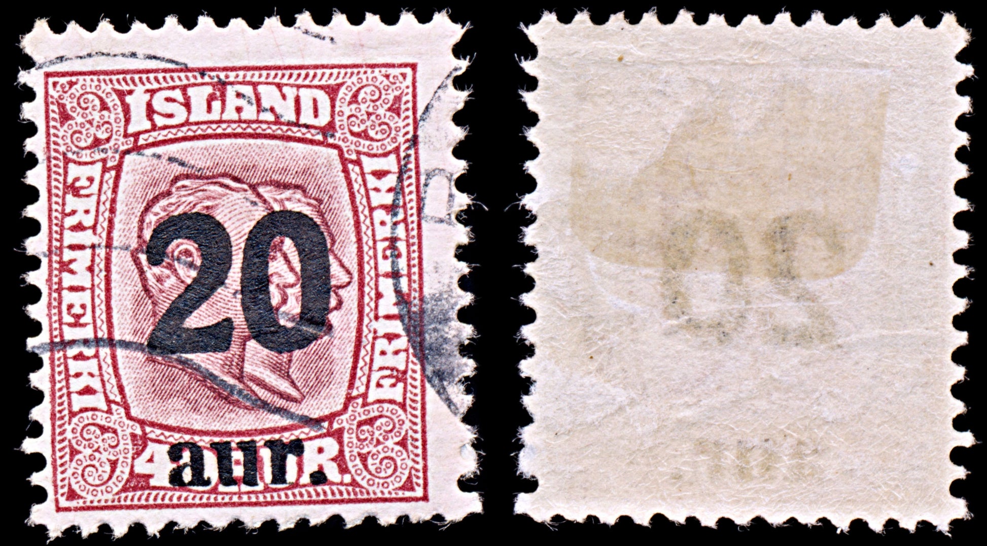 6508 Iceland SG143 20 Brown Lilac & Lilac Red 1922. Sc#135 Mi109 Used. C£22