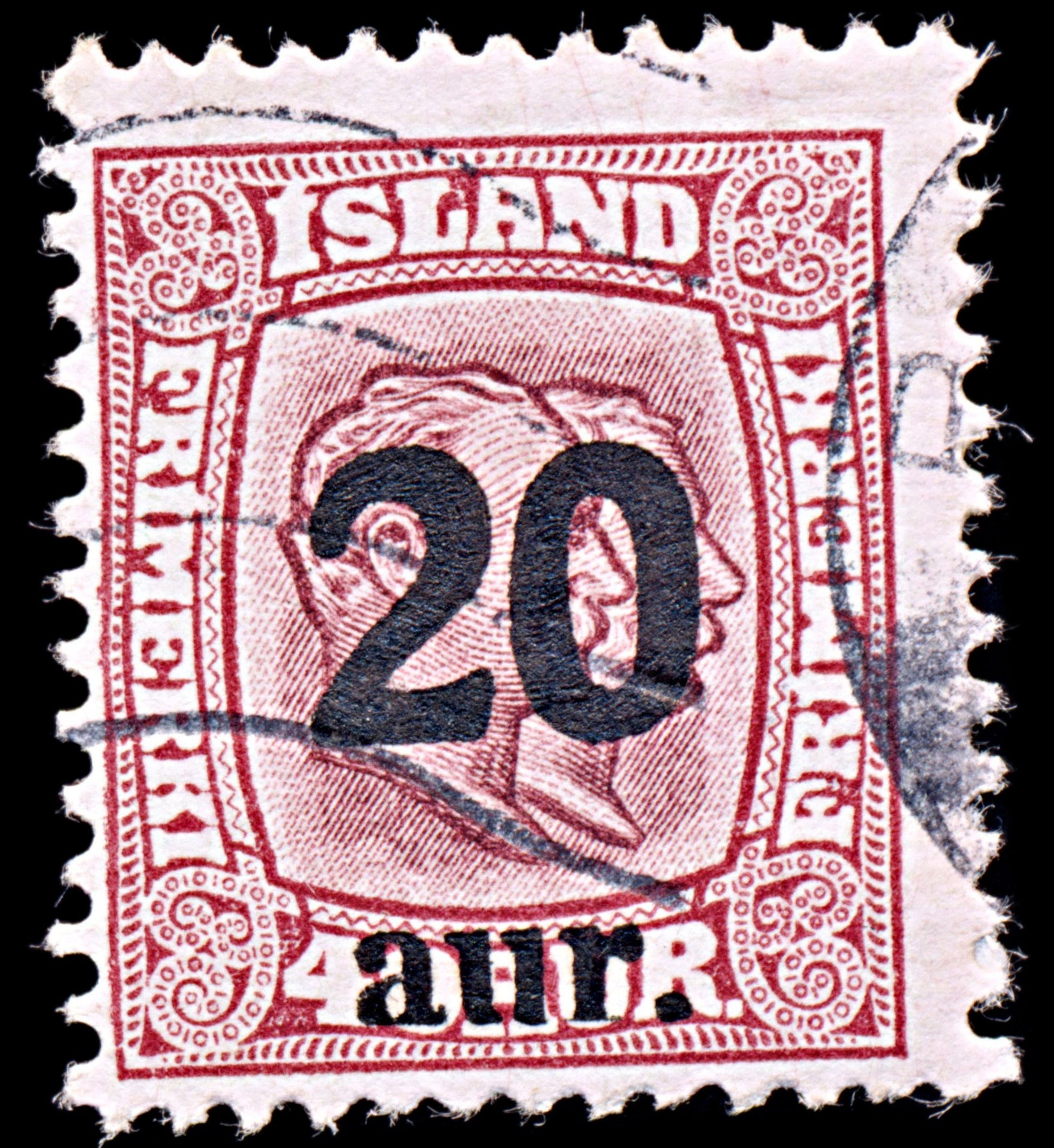 6508 Iceland SG143 20 Brown Lilac & Lilac Red 1922. Sc#135 Mi109 Used. C£22