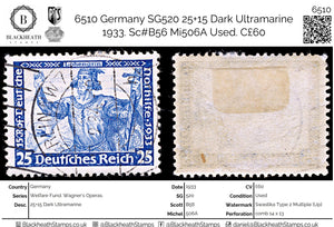 6510 Germany SG520 25+15 Dark Ultramarine 1933. Sc#B56 Mi506A Used. C£60